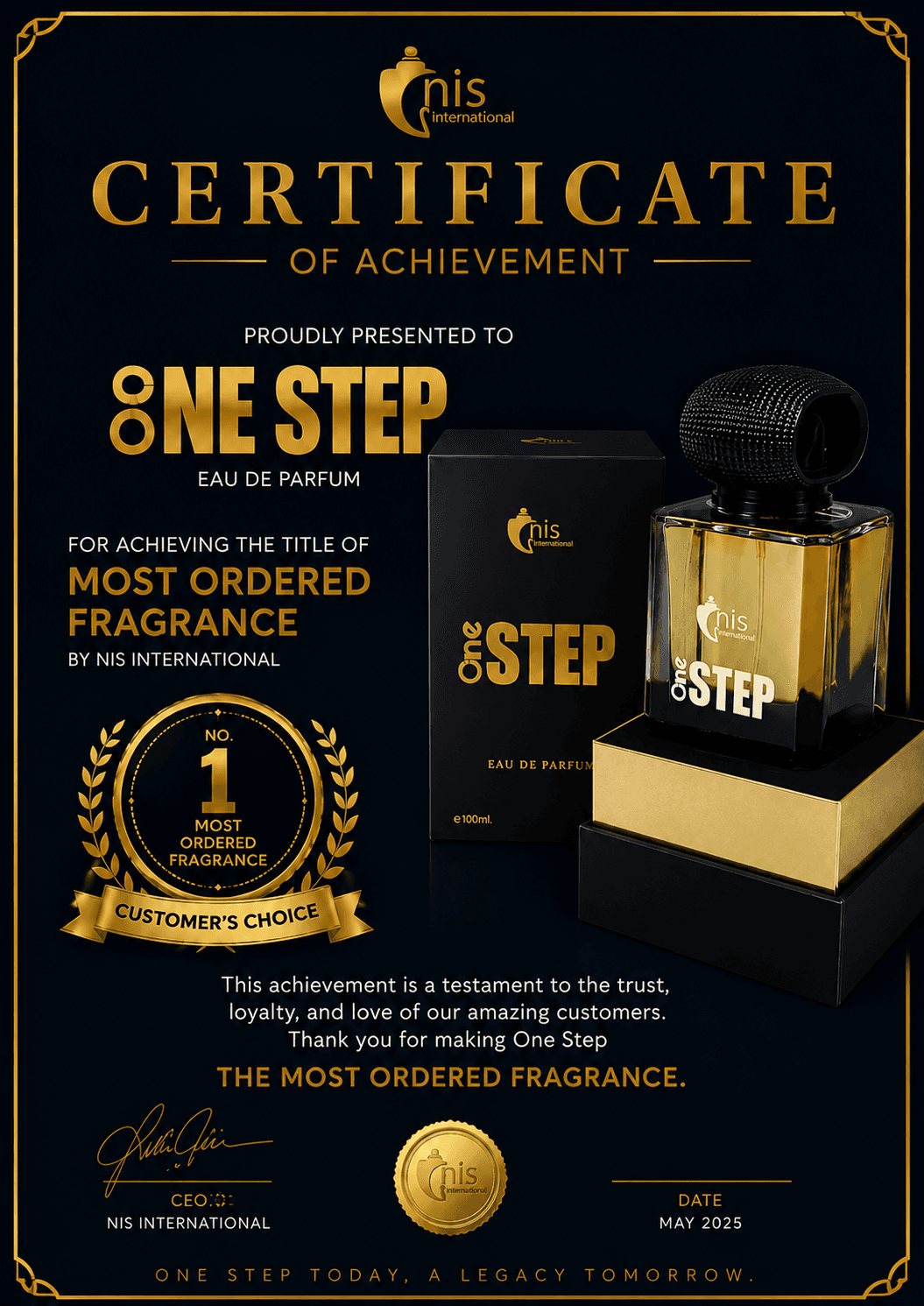 Customer's Choice Award certificate for One Step by NIS PERFUME